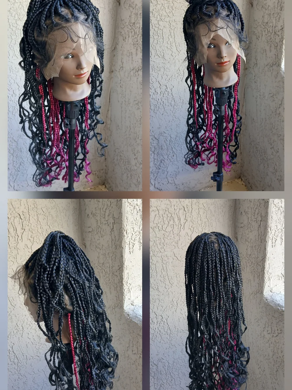 Black and Pink Braided Lace Front Wig - Women Hair